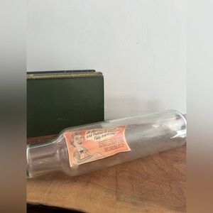 Vintage Clear Glass Baking Rolling Pin with Black Screw on Cap 14"